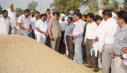 Irrigation Minister Janmeja Singh Sekhon at a grain market in Ferozepur.