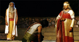 Actors perform a scene of Andha Yug in New Delhi on Friday night.
