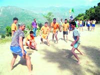 A game of kabaddi in progress during the rural sports and cultural festival in Bhatoli in Tehri Garhwal district.