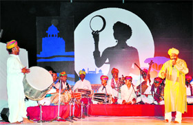 A Rajasthani folk group performs on the occasion of Karva Chauth in Gurgaon on Saturday.