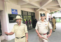 ON GUARD: Policemen outside the hospital where former CM BS Yeddyurappa has been admitted. 