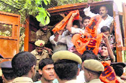 Police detains agitators in Hyderabad on Sunday. 