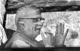 BJP leader LK Advani during his Jan Chetna Yatra at Hoshangabad, Madhya Pradesh, on Sunday