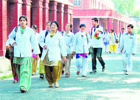 Girl power triumps: Students of the Government Medical College coming out of the lecture room in Amritsar