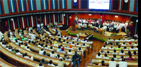 A view of the Sadan Bhawan (meeting hall) of the MCD after its inauguration on Monday.