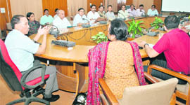 Uttarakhand Chief Secretary Subash Kumar holds a meeting of AIIMS officials at Rishikesh on Monday.