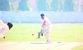 Players in action in a match between the Life Sciences and BTech teams in the Gurukul Kangri inter-stream cricket tournament played at Dayanand Stadium in Haridwar. 
