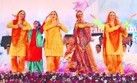 Artistes from Russia give a performance during the Brahmakumaris Platinum Jubilee celebrations in Gurgaon