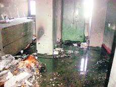 A computer centre that was gutted in a fire at Roorkee on Tuesday. 