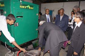 Neeru Dahiya explains the working of Sky Rai Biogasifier during an exhibition in South Africa