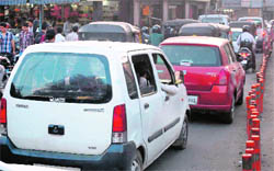 Traffic congestion near the Clock Tower in Dehradun.
