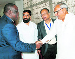Chief Minister Bhupinder Singh Hooda with Ghana Minister Moses Bukari at the closing ceremony of the three-day International Conference on Sustainable Rural Sanitation in Gurgaon on Wednesday
