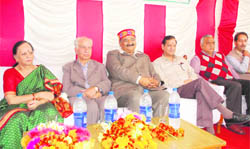 BJP leader Shanta Kumar with other party leaders at a function in Kullu