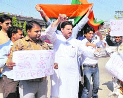 Members of the Bharatiya Chaitanya Party stage a protest against the UPA government and raise slogans in support of social activist Anna Hazare