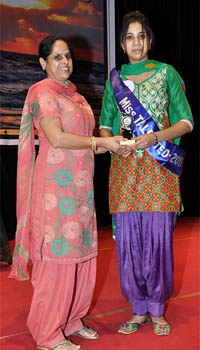 Amanjot Kaur, who was adjudged Miss Talented 2011, being felicitated at a function held at the Adesh Institute of Medical Sciences and Research in Bathinda on Thursday. 