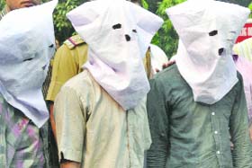 The three accused involved in the murder of constable Harkesh Meena, in New Delhi on Thursday