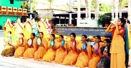 The shankh-dafli group practises at Shantikunj in Haridwar.