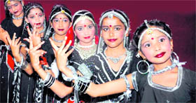 Underprivileged youngsters give a performance organised by the Nrityanagan group in the Town Hall in Haridwar on Thursday.