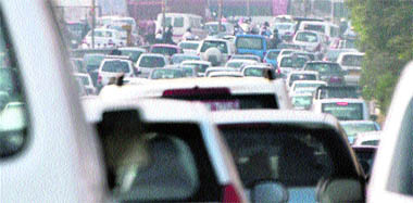 A traffic jam on the Delhi-Jaipur National Highway near Gurgaon.