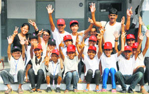 Schoolchildren from Nepal in a jolly mood during FUSION-2011 organised at BCM Arya School in Ludhiana. 