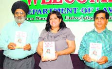Anu Peshawaria at the release of her book at Guru Nanak Dev University, Amritsar, on Friday.
