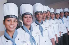 Students line up at the Institute of Hotel Management Catering Technology and Applied Nutrition that celebrated International Chef Day in Bathinda on Friday. 