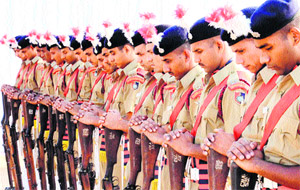 Jawans pay homage to martyrs on Police Commemoration Day at Sector 17, Chandigarh, on Friday. 