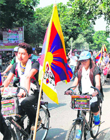 Tibetan students take out a rally in protest against Chinese policies in Chandigarh on Friday.