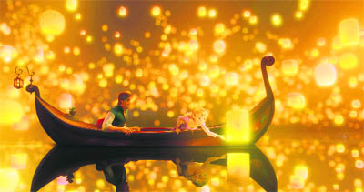 Rapunzel gets charmed with beautiful lanterns in Disney movie Tangled