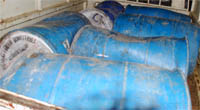 Drums containing the powder like substance, allegedly to make synthetic milk, seized at Moga on Friday night