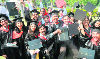 Students in a jubliant mood after receiving degrees at the 5th convocation held at the National Institute of Pharmaceutical Education and Research (NIPER) at Mohali on Saturday.
