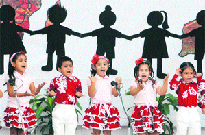 Tiny tots of Yadavindra Public School kindergarten perform at the annual song and rhyme day in Mohali on Saturday. Tribune photo: S. Chandan