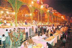 The illuminated Ganga Ghat during Dev Deepawali