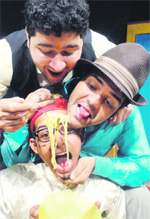 A scene from Intizaar, which was presented at Natrang Studio Theatre in Jammu on Sunday. 