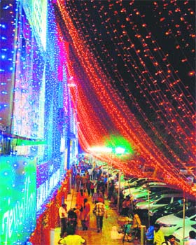 A view of the illuminated Sector 22 market in Chandigarh