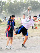 A match under way in the District Handball Tournament played in Dehradun on Monday. 