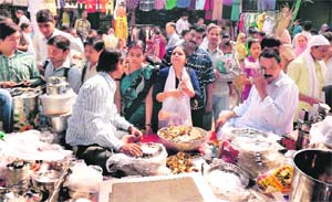 Residents busy shopping on Dhanteras in Gurgaon on Monday. 