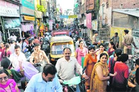 A crowded market area ahead of Diwali in Jammu on Monday