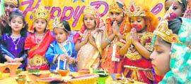 Children participate in Diwali celebrations at the Kiddies Paradise School in Ludhiana.