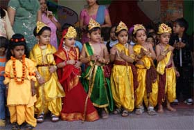 The kids of Blooming Buds school clad in a colourful attire during Diwali celebrations on Tuesday