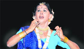 Shovana Narayan gives a dance performance in the Forest Research Institute complex in Dehradun on Tuesday.