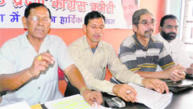 Capt Balbir Singh Rawat (retd), president of the ex-servicemen cell of the Uttarakhand Congress, addresses mediapersons in Dehradun on Tuesday.