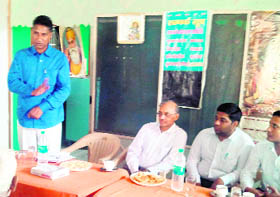 District and Session Judge RK Tewatia (second from left) at the old-age home Baghban while SDM Baljit Singh (left) addresses senior citizens on Tuesday.
