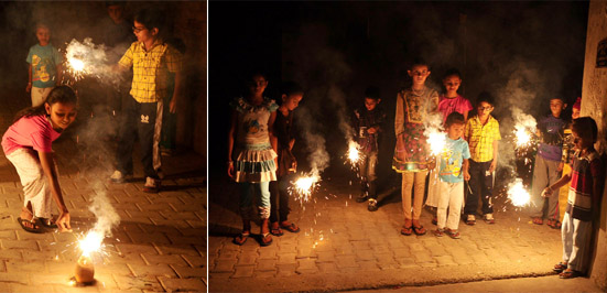 Kids bursting crackers in different localities of Bathinda during the Diwali celebrations on Wednesday. 