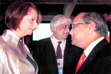 Julia Gillard, Prime Minister of Australia, with Chandrajit Banerjee, Director-General, CII, at the Commonwealth Business Forums in Perth on Wednesday. Also seen is Mohan Kaul, Director-General, Commonwealth Business Council