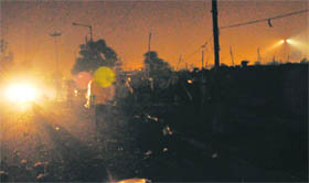 Non-functional streetlights on the main road of Colony Number 5, Sector 50, Chandigarh,on Diwali night.
