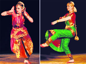 Johanna Devi Lanzaro; and (right) Shebana Devi Mangold perform in Chandigarh on Thursday.