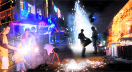 Residents celebrate Diwali in Chandigarh on Wednesday night.