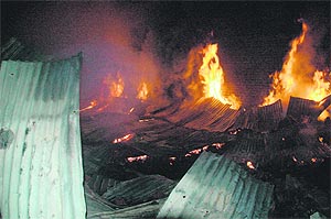 The godown of Atam Textiles on fire.