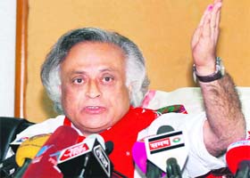 Union Minister for Rural Development Jairam Ramesh addresses a press conference in Guwahati on Thursday